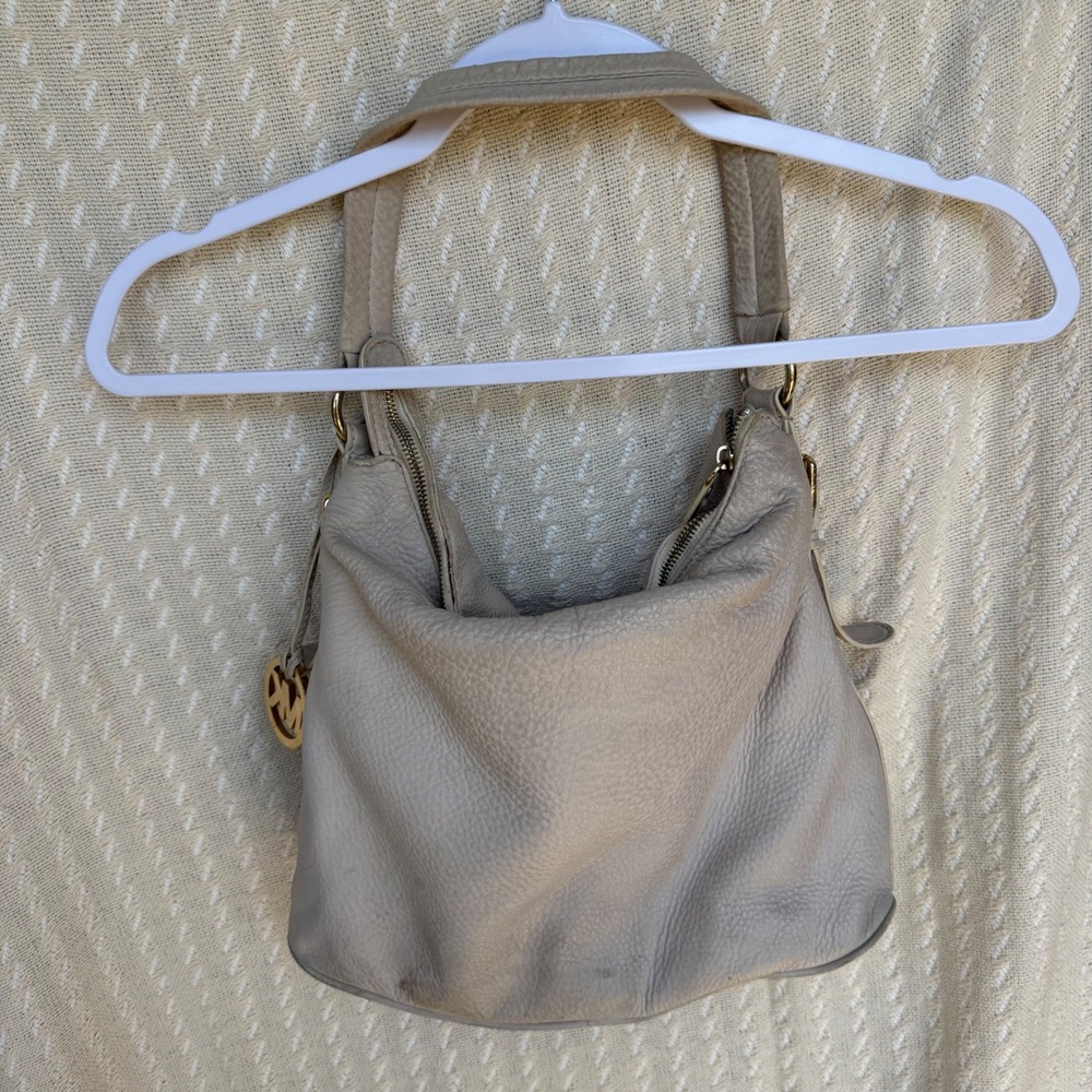 Michael Kors Leather Shoulder Bag Purse Hobo Satchel Jennings Neutral keychain - Picture 11 of 16